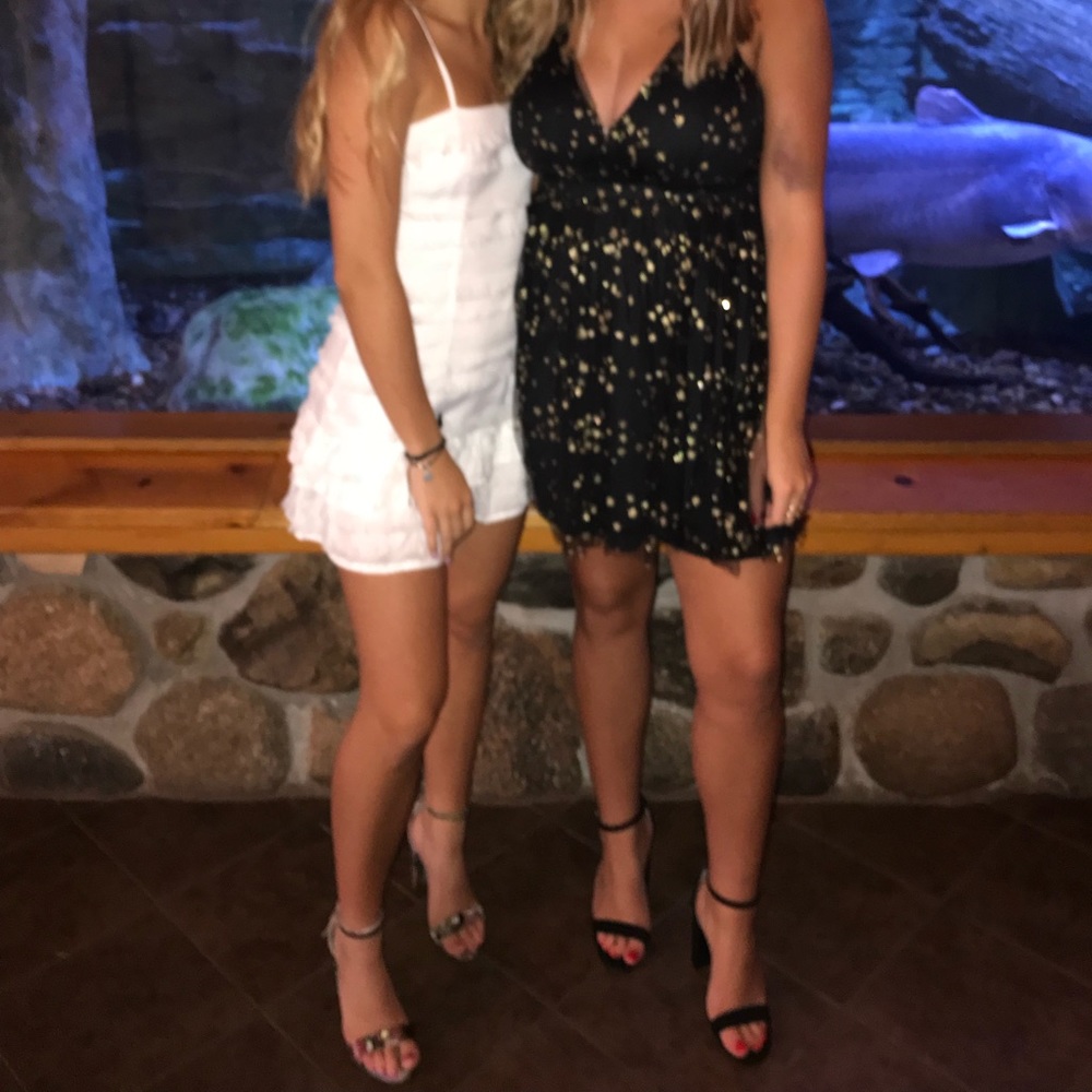 Princess Polly white feathered mini dress. Size US 4